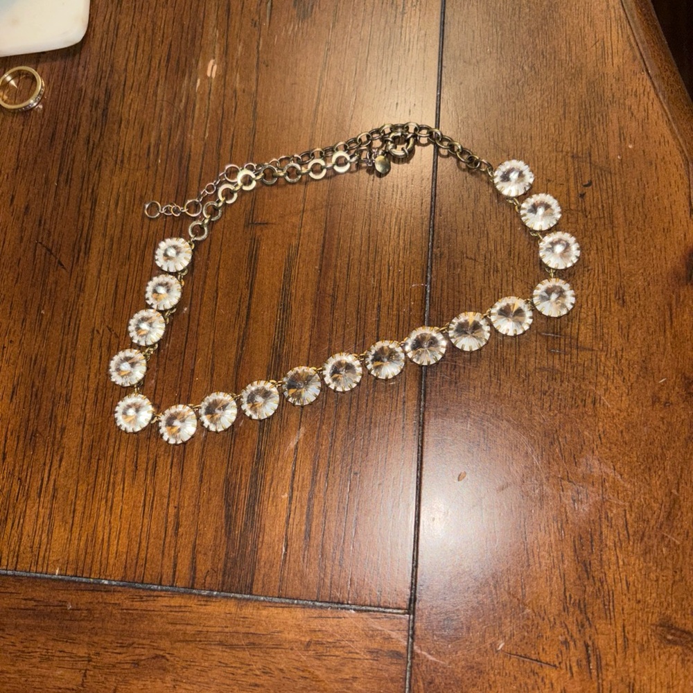 J Crew Crystal Rhinestone Statement Necklace Brulee Bezel Clear